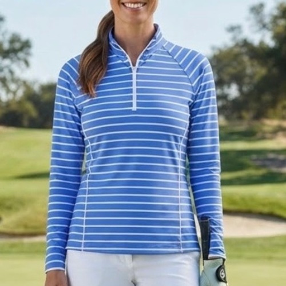 RLX Ralph Lauren Golf Concept 1 Blue White Striped Quarter Zip Pullover L NEW